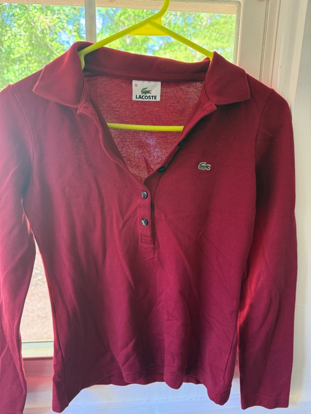 Lacoste Women's Burgundy V-Neck Polo Sweater